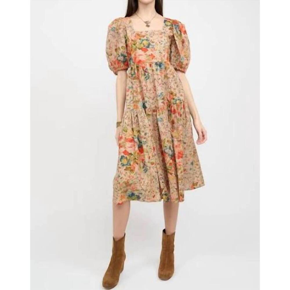 NEW IVY JANE women's floral eyelet midi dress in brown
